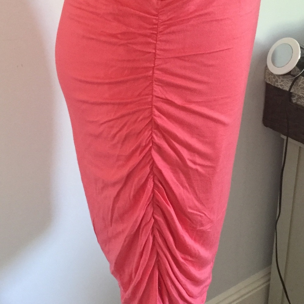 Kimono Style Cap Sleeve Coral Pink Dress - Picture 4 of 7